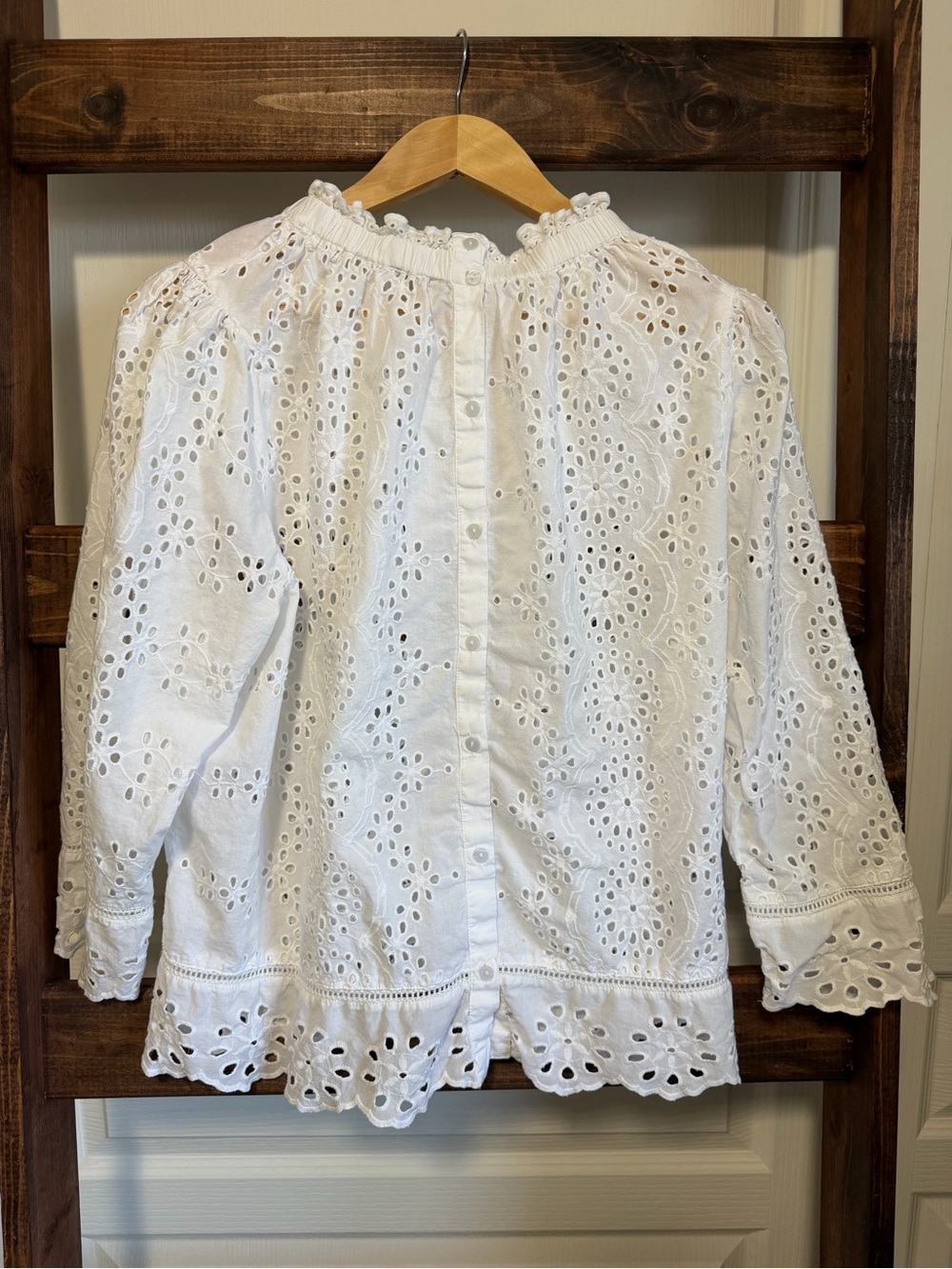 Jennifer & Grace White Eyelet Ruffle-Neck Blouse with Button Back - Picture 3 of 3